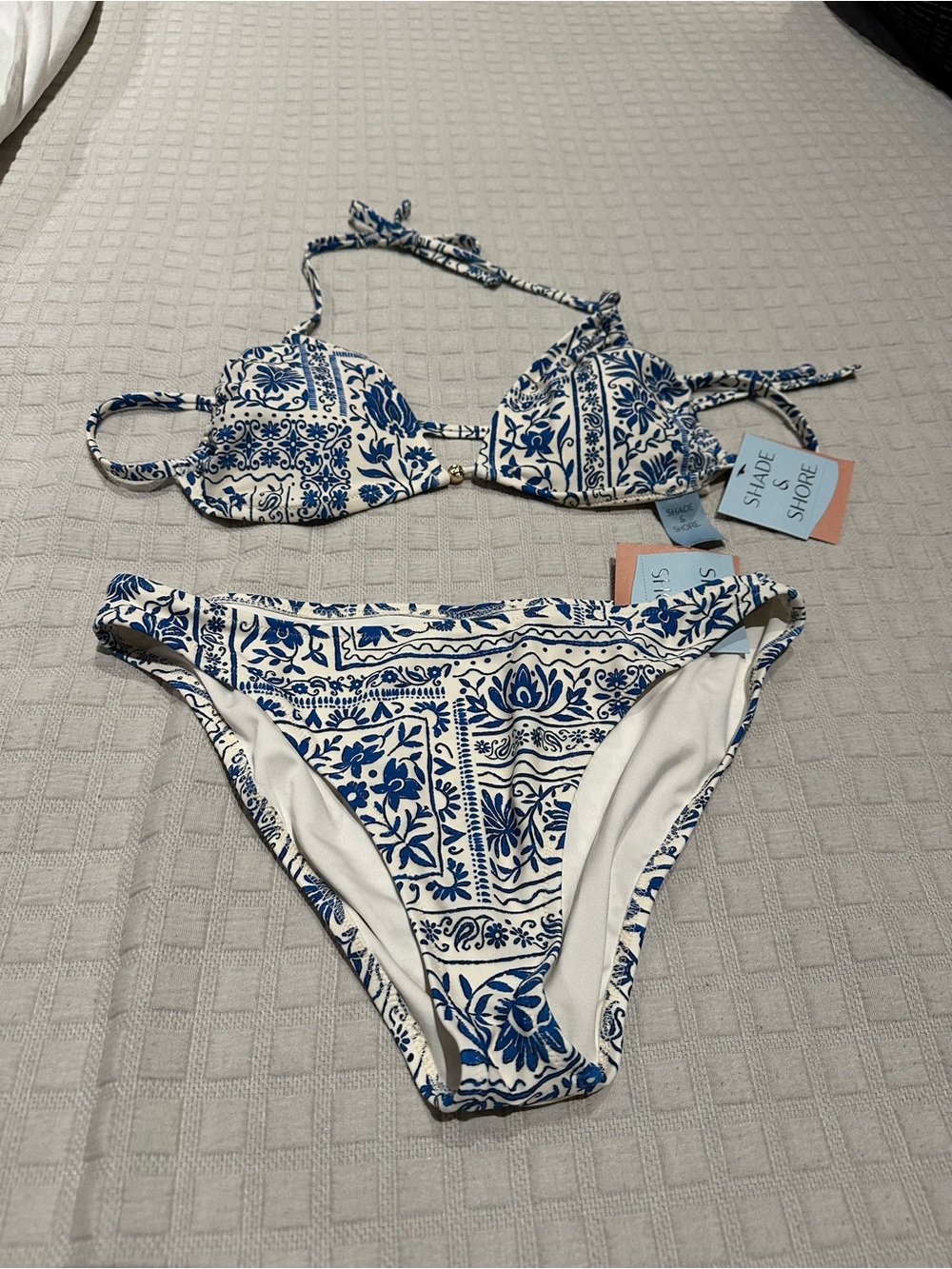 Shade & Shore | Women's Blue and White Printed Bikini Set M/L